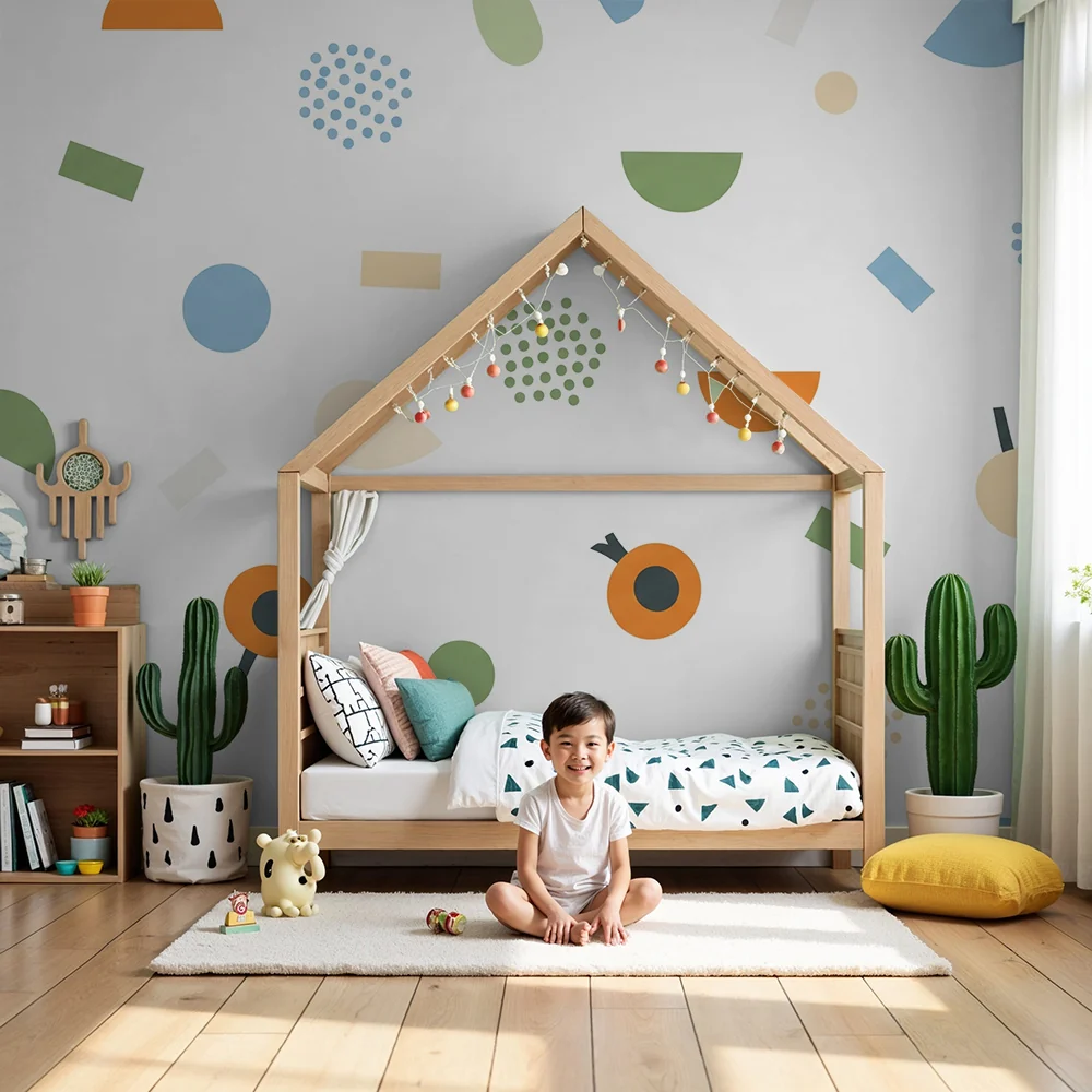 Nursery room wallpaper | Kis geometriai minták színes háttéren