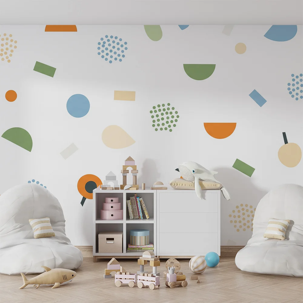 Nursery room wallpaper | Kis geometriai minták színes háttéren