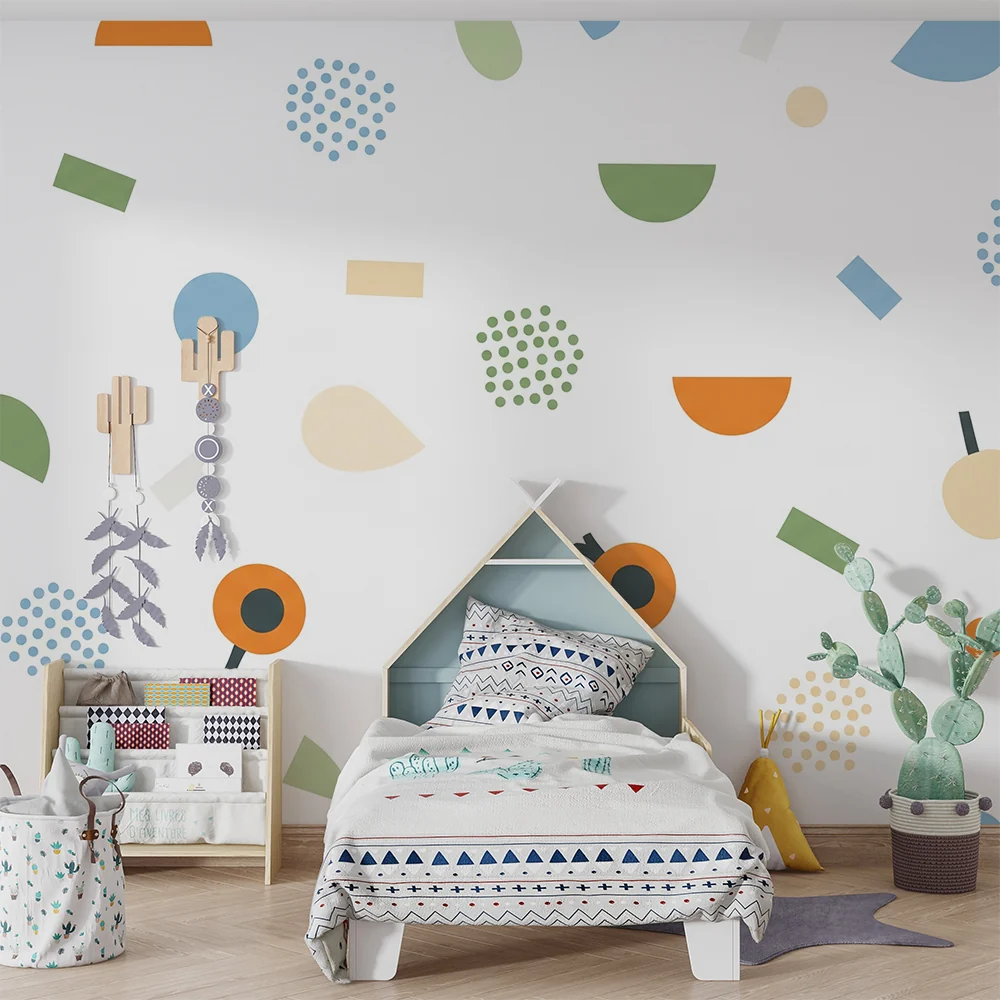 Nursery room wallpaper | Kis geometriai minták színes háttéren