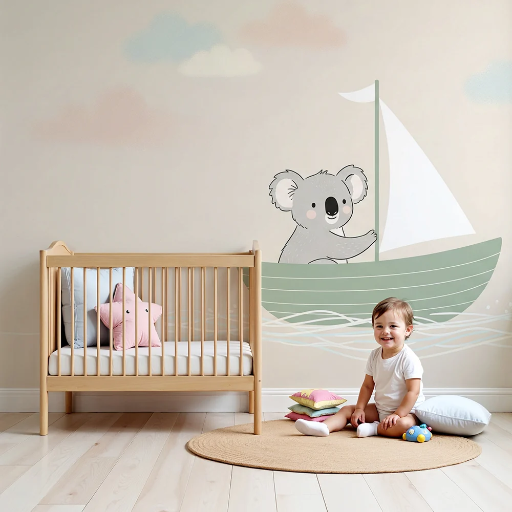 Nursery room wallpaper | Kis koala hajón