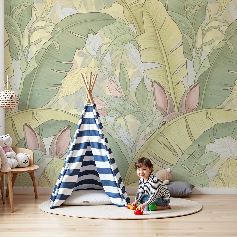 Nursery room wallpaper | Kis nyulak trópusi dzsungelben