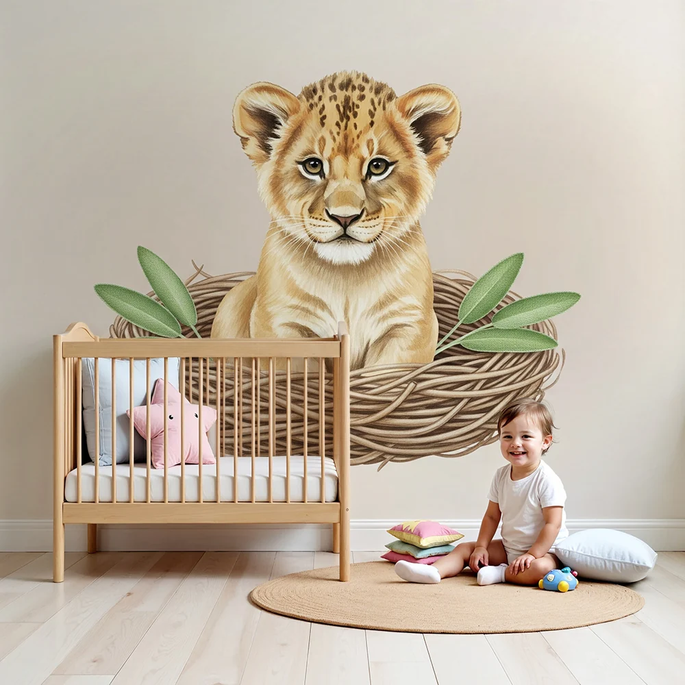 Nursery room wallpaper | Kis oroszlán egy fészekben