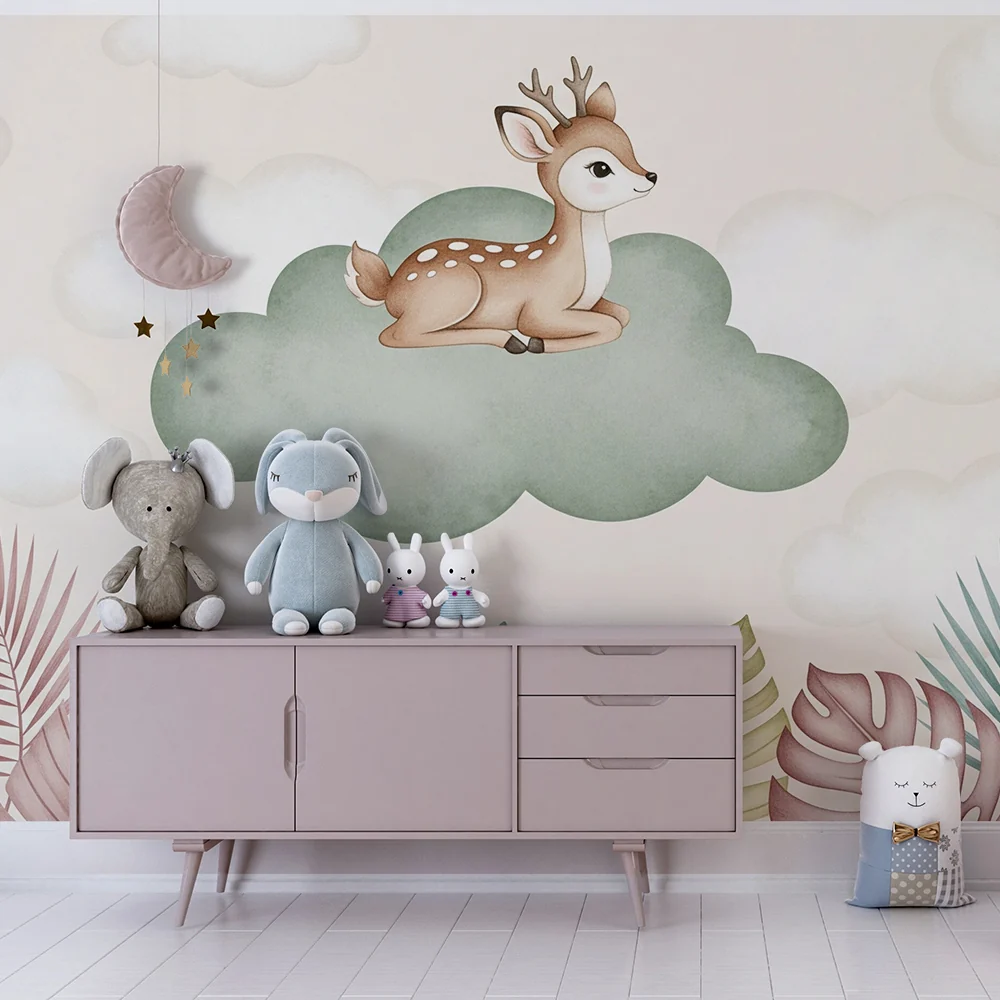 Nursery room wallpaper | Kis szarvas egy felhőn