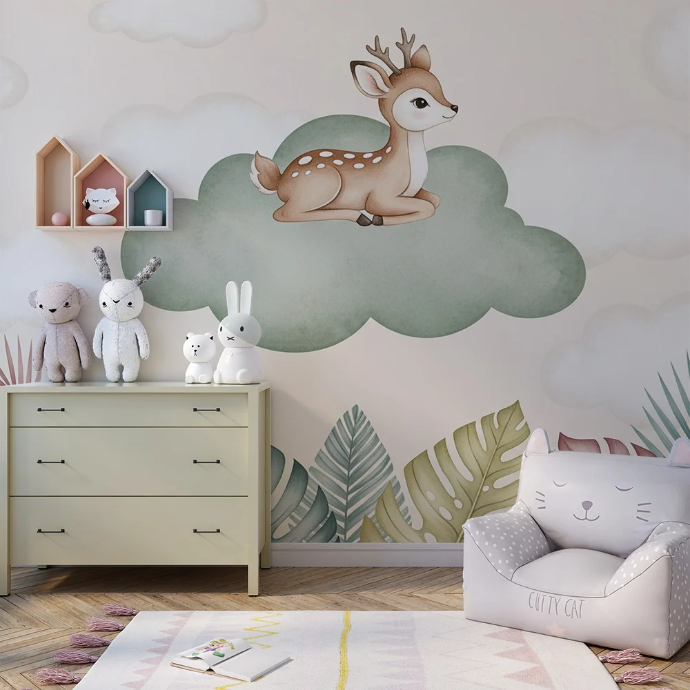 Nursery room wallpaper | Kis szarvas egy felhőn