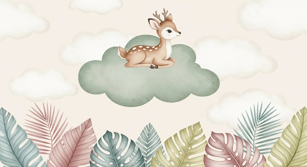 Nursery room wallpaper | Kis szarvas egy felhőn