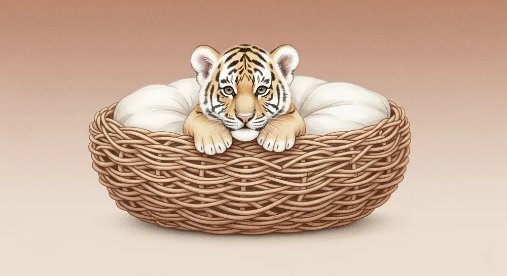 Nursery room wallpaper | Kis tigris meleg fészkében terrakotta hátterű