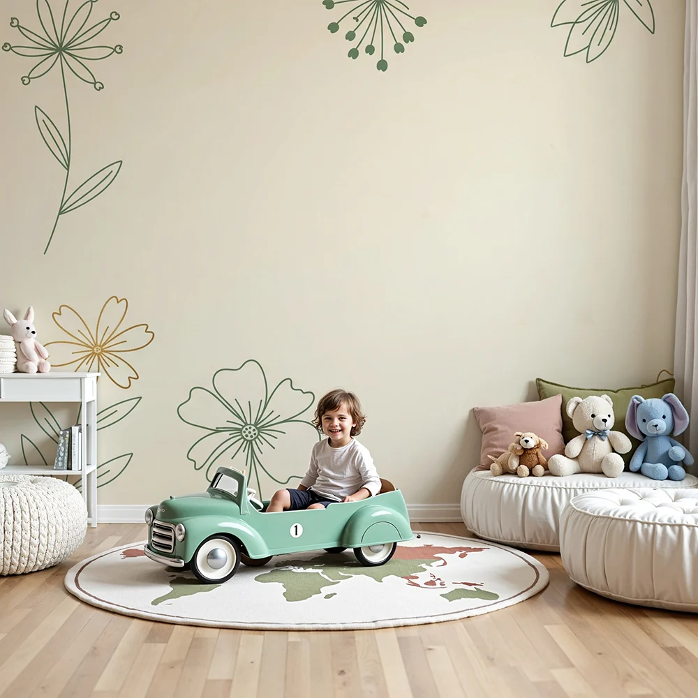 Nursery room wallpaper | Kis virágok az egész tervezés körül