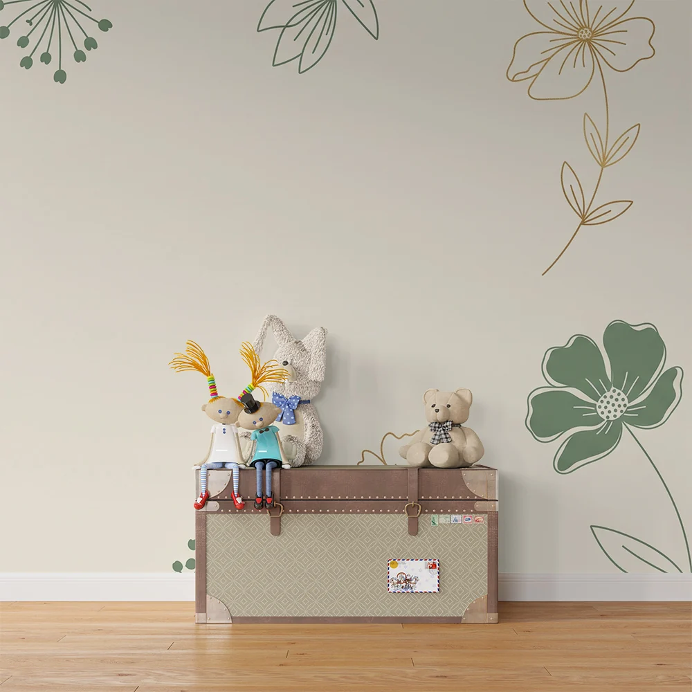 Nursery room wallpaper | Kis virágok az egész tervezés körül