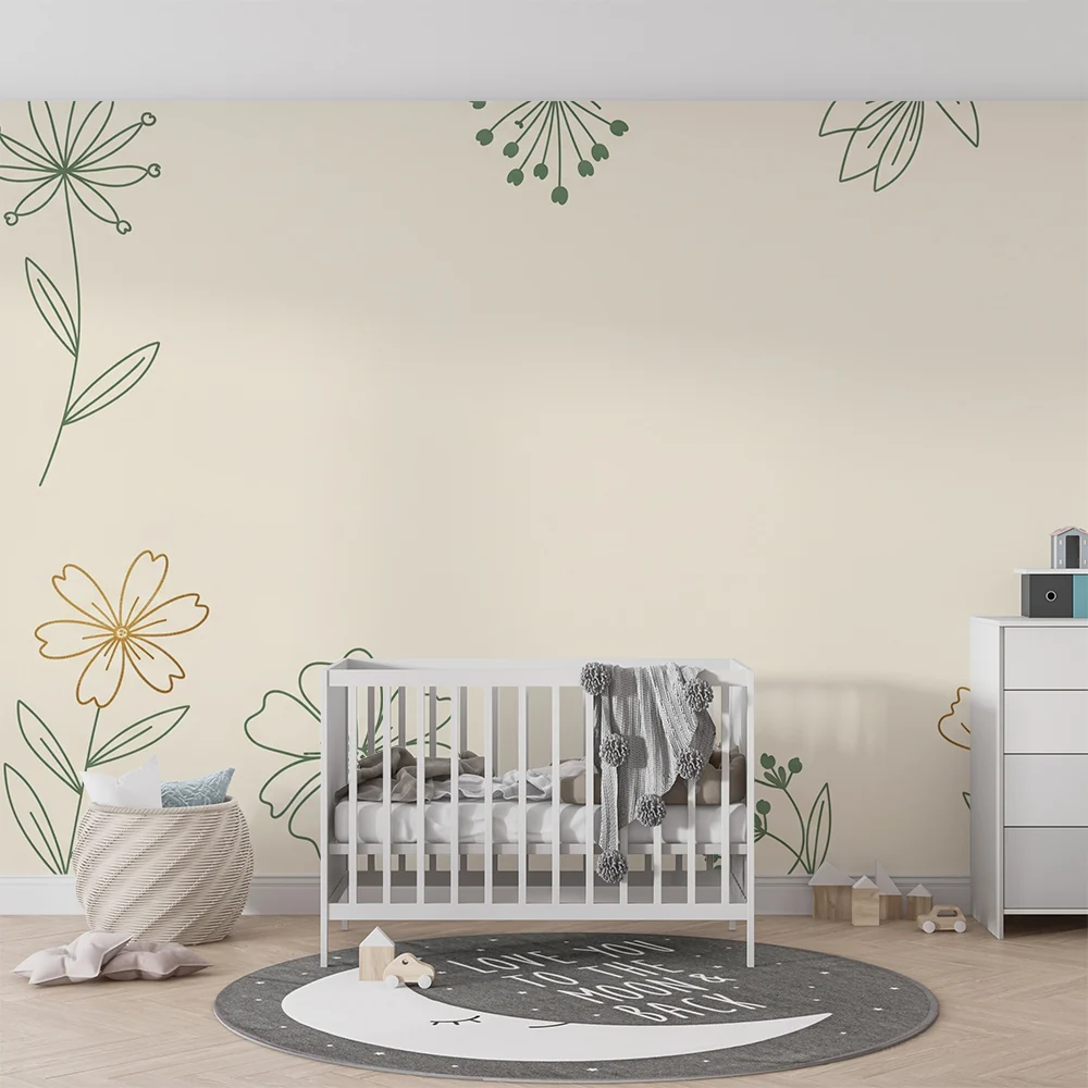 Nursery room wallpaper | Kis virágok az egész tervezés körül