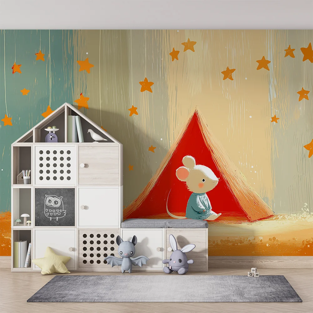 Nursery room wallpaper | Kisegér az ég alatt egy piros sátorban