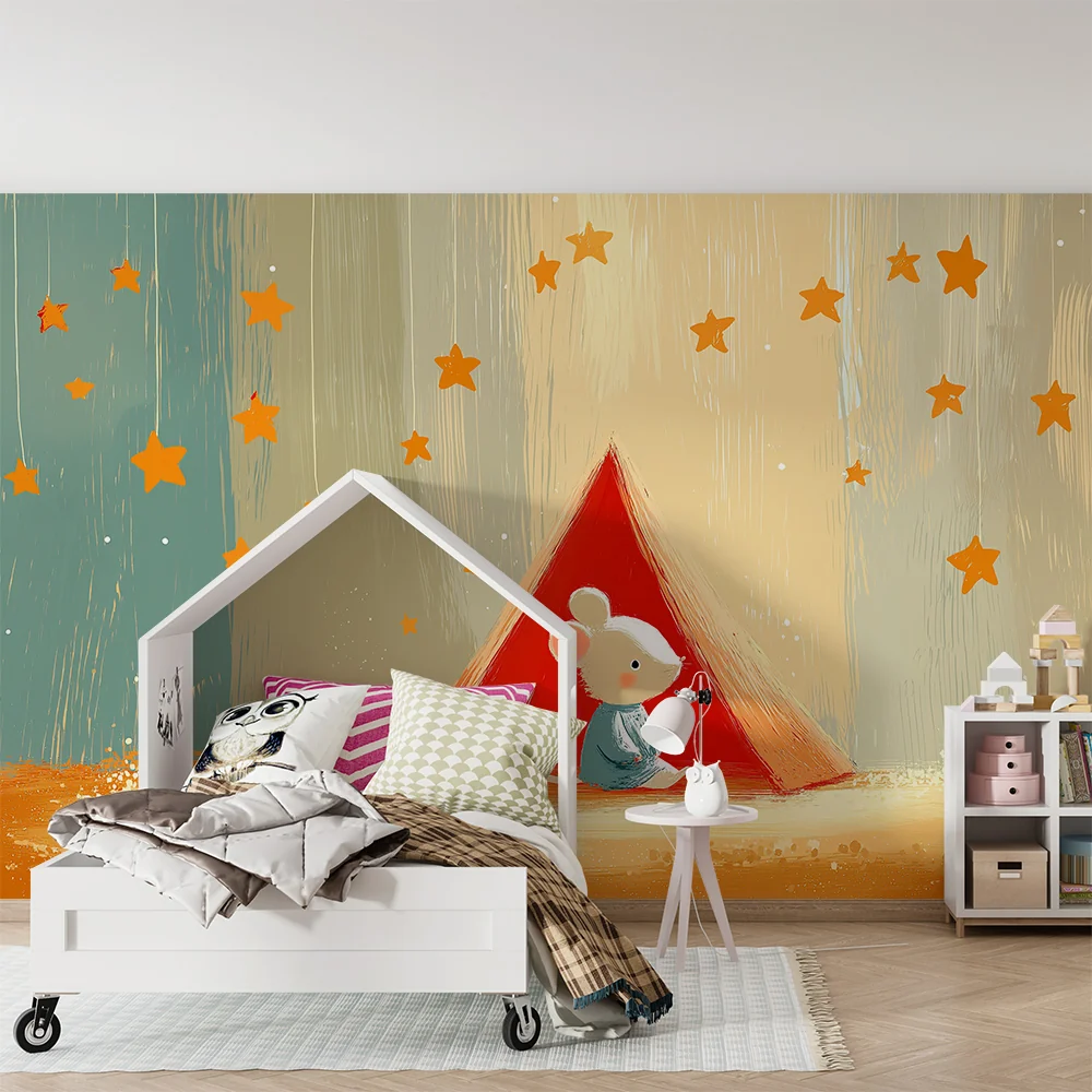 Nursery room wallpaper | Kisegér az ég alatt egy piros sátorban