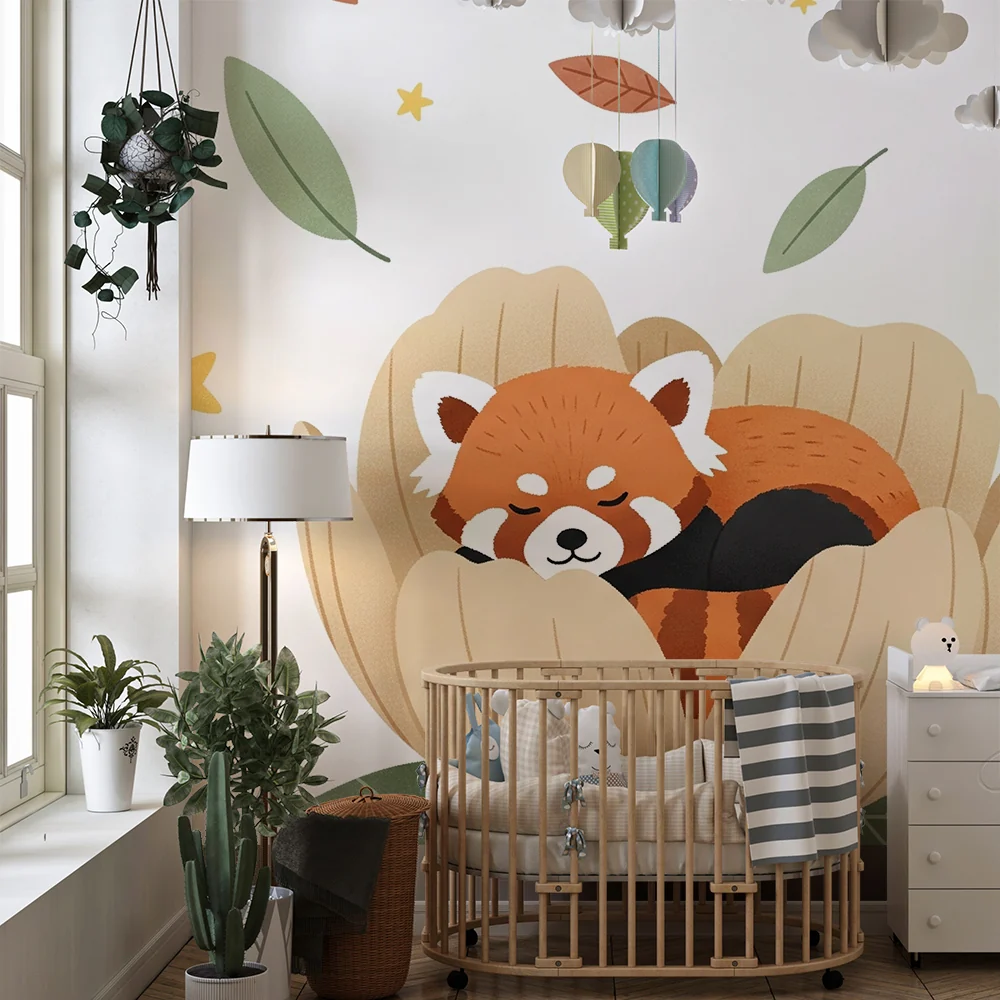 Nursery room wallpaper | Kismackó aludt egy virágban