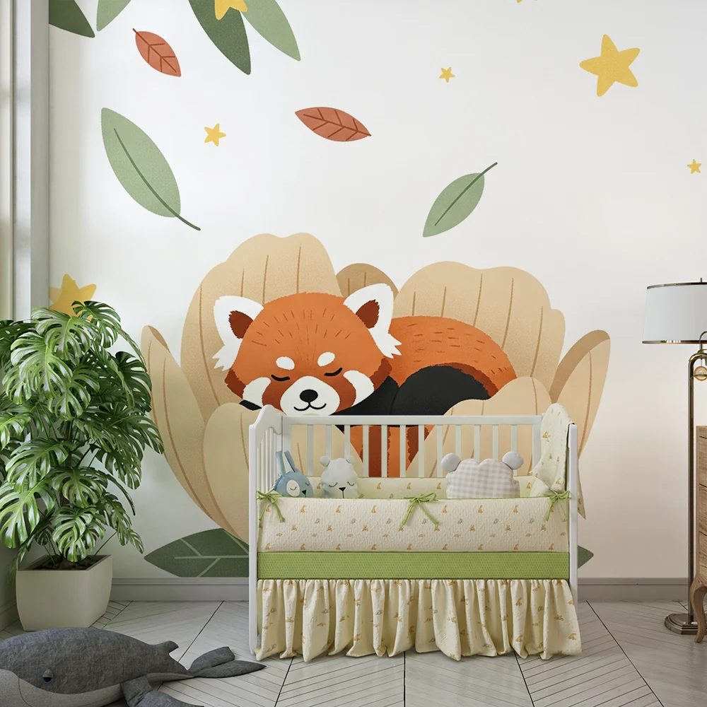 Nursery room wallpaper | Kismackó aludt egy virágban