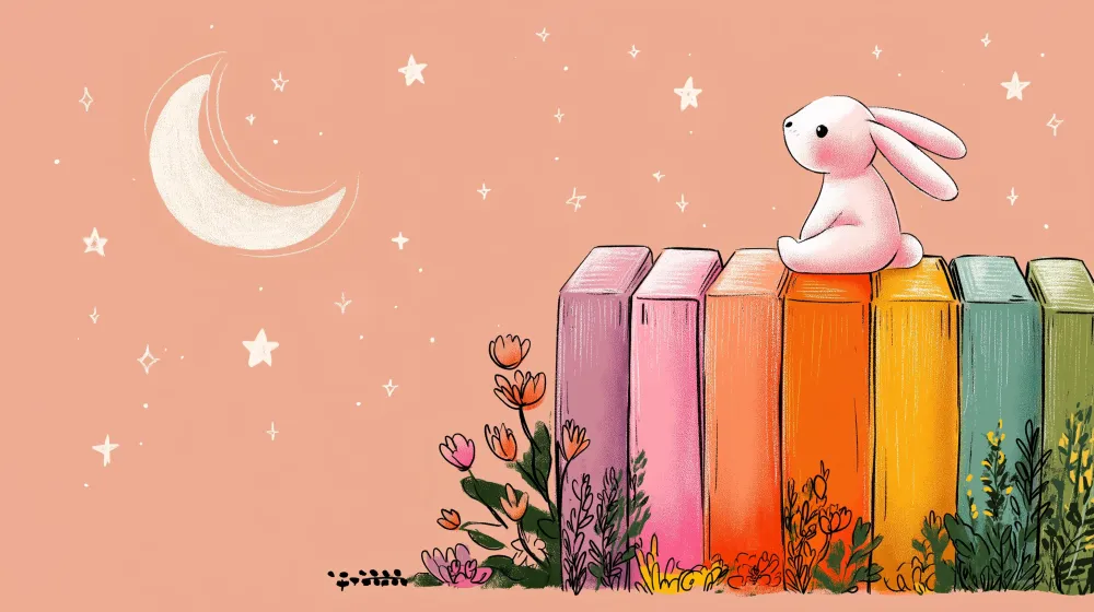 Nursery room wallpaper | Kisnyuszi és színes polc