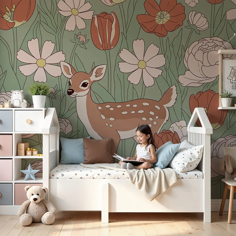 Nursery room wallpaper | Kisróka virágok között
