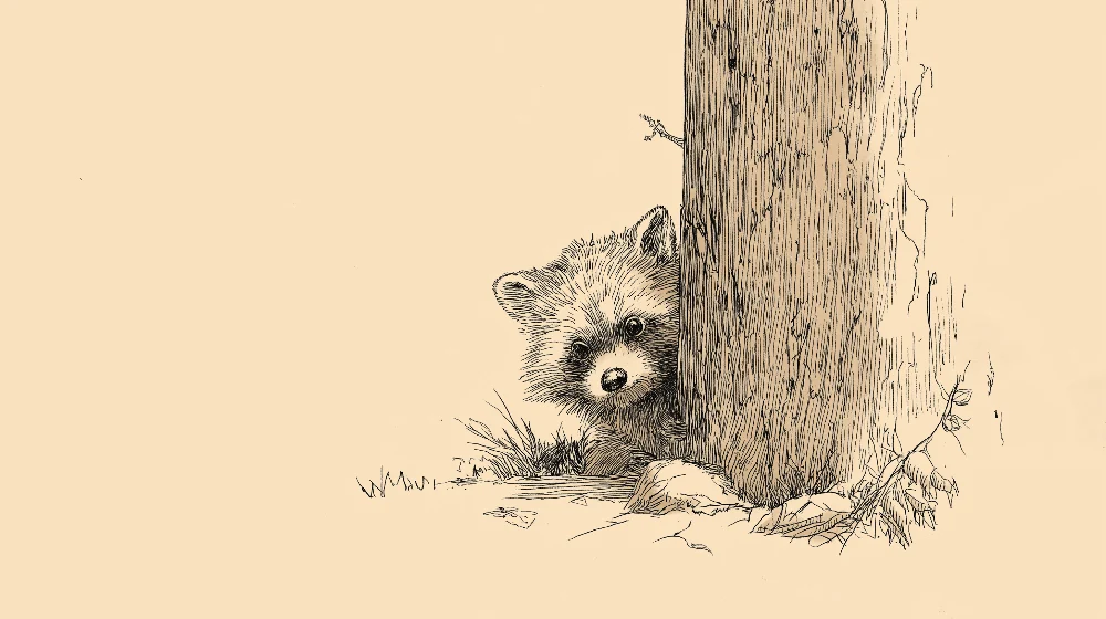 Nursery room wallpaper | Kíváncsi kis medve az egy fa mögött
