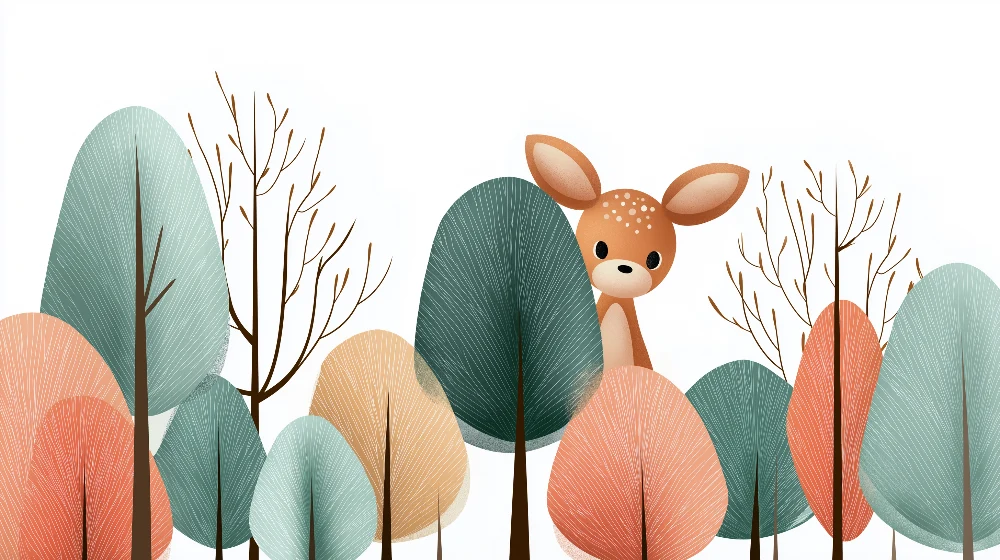 Nursery room wallpaper | Kíváncsi kis őz az színes fák között