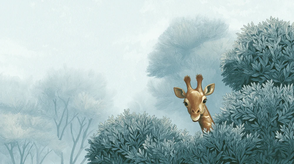 Nursery room wallpaper | Kíváncsi kis zsiráf levelek között