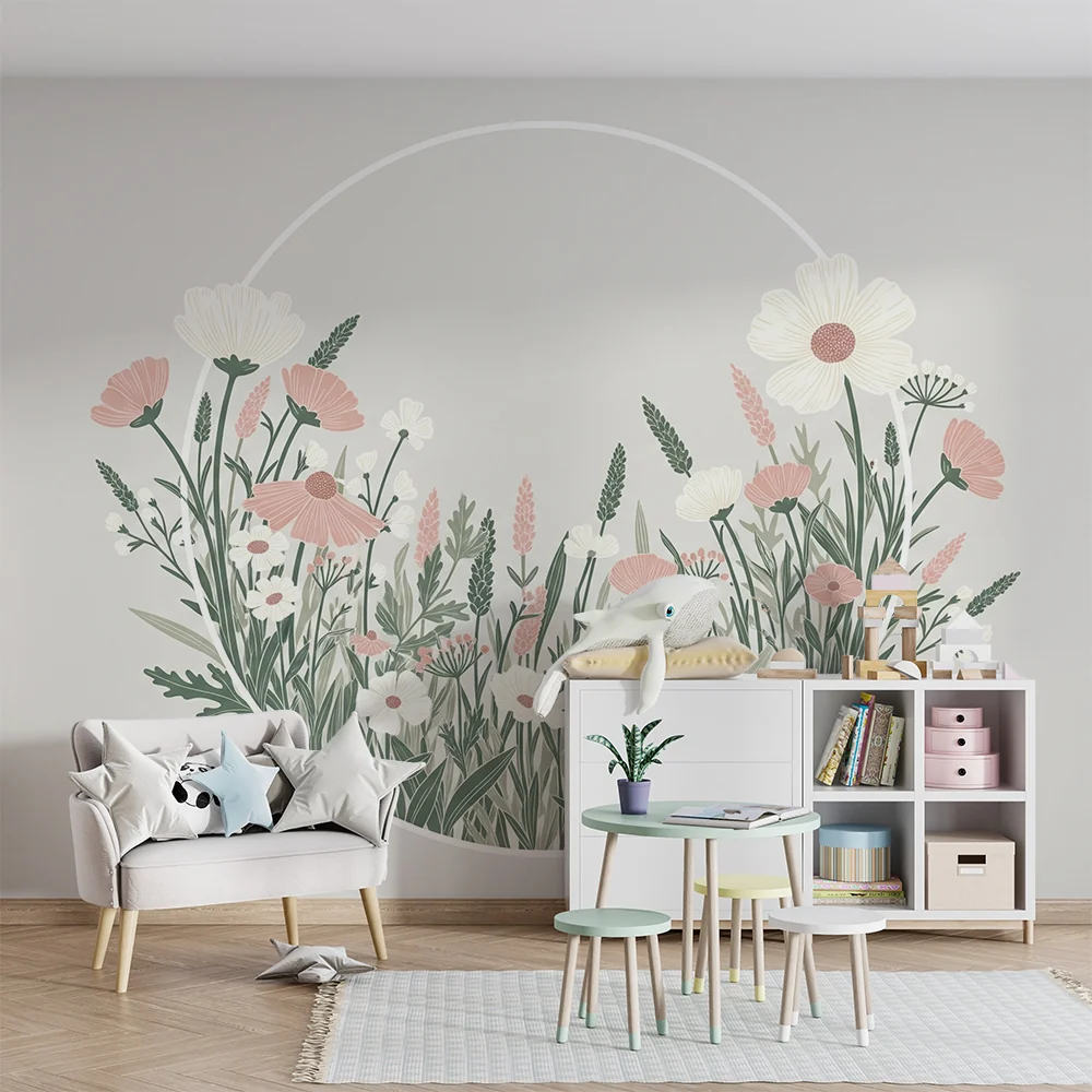 Nursery room wallpaper | Lágy háttérű finom virágcsokor