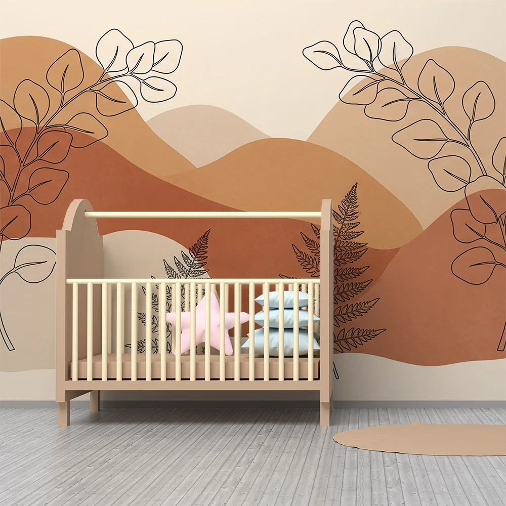 Nursery room wallpaper | Lágy árnyalatú organikus formák és levelek