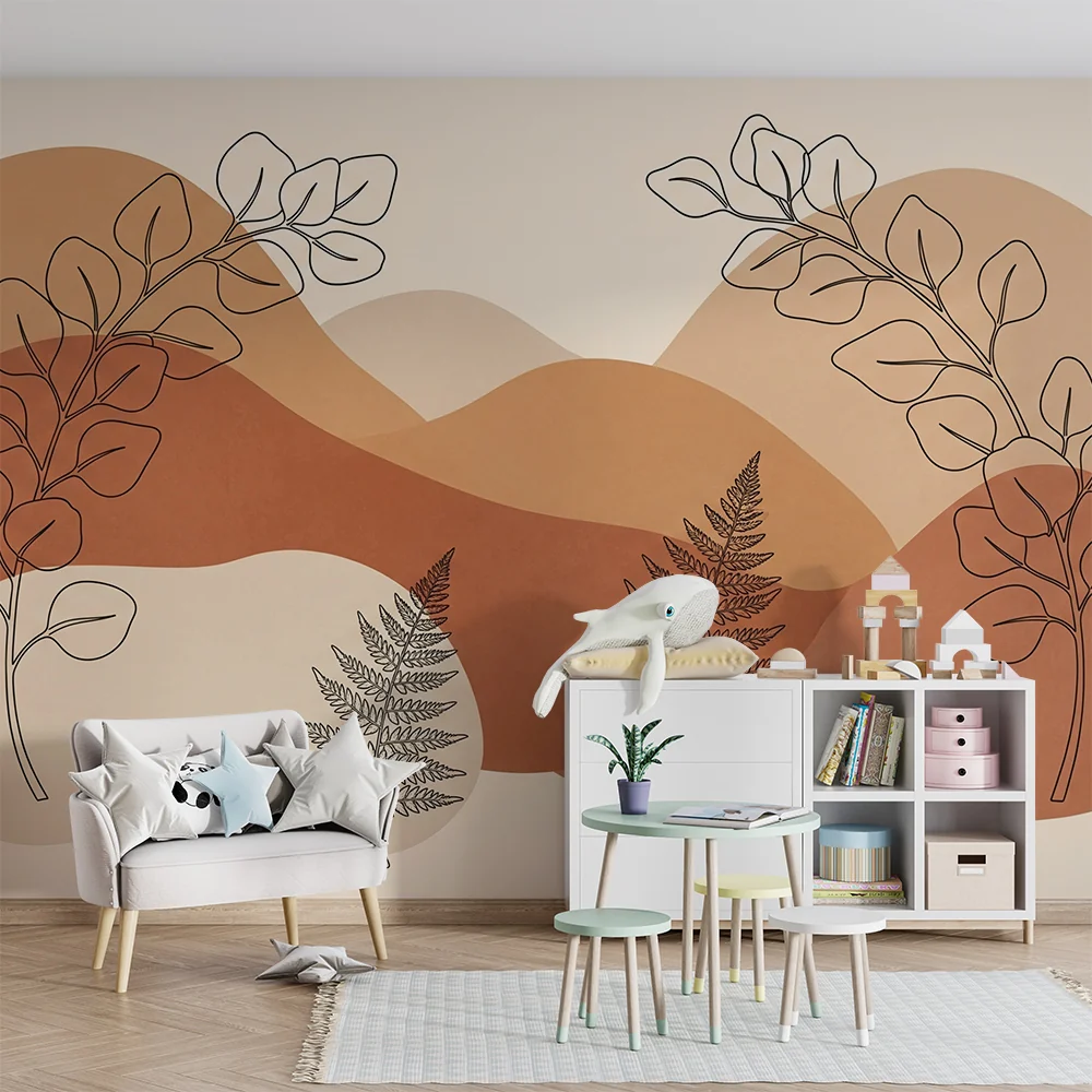 Nursery room wallpaper | Lágy árnyalatú organikus formák és levelek