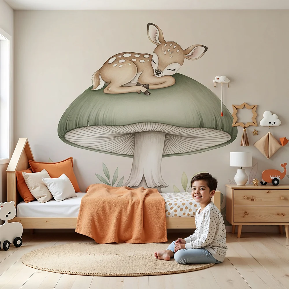 Nursery room wallpaper | Álmos őz egy gombán