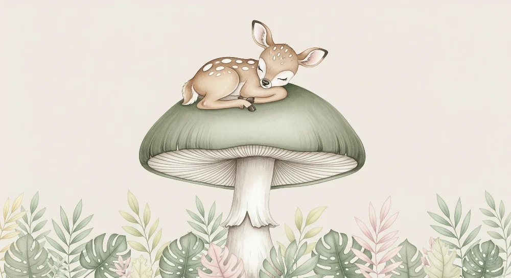 Nursery room wallpaper | Álmos őz egy gombán