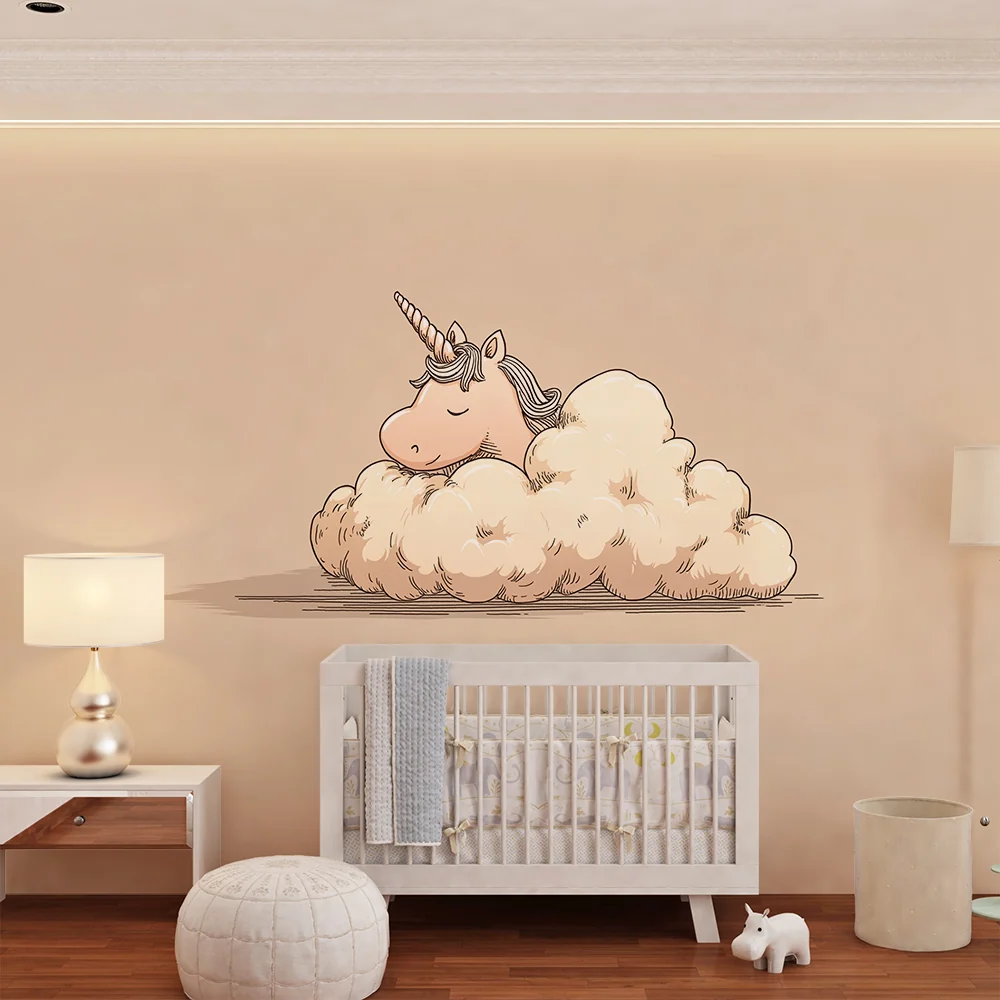 Nursery room wallpaper | Álmos egyszarvú puha felhőn