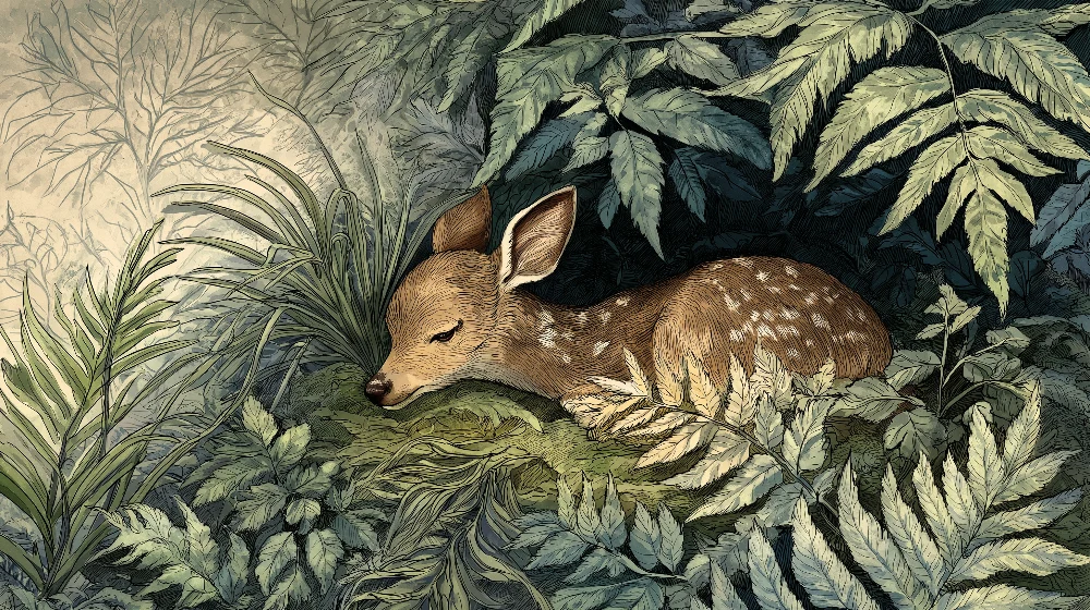 Nursery room wallpaper | Álmos fawn dús növényzet között