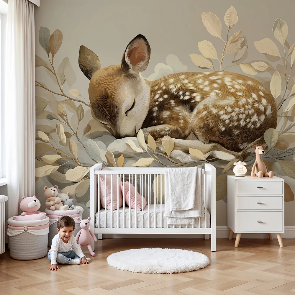 Nursery room wallpaper | Álmos fawn puha lombozatban