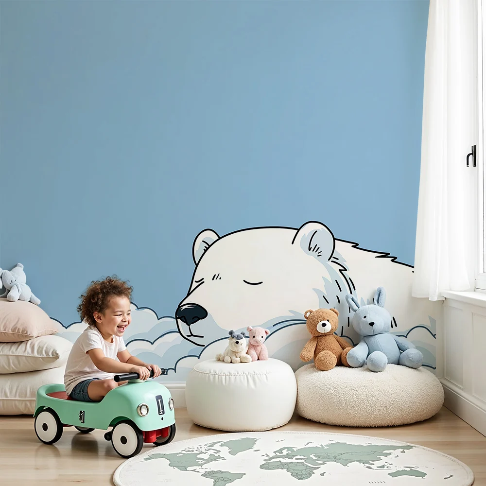 Nursery room wallpaper | Álmos jegesmedve felhők között