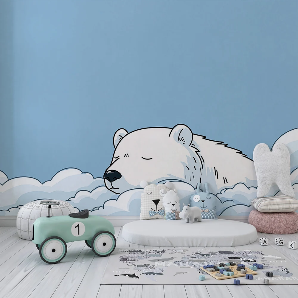 Nursery room wallpaper | Álmos jegesmedve felhők között