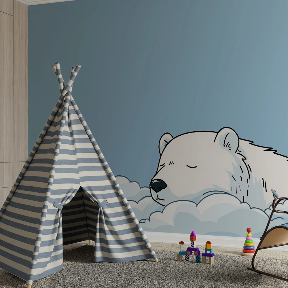 Nursery room wallpaper | Álmos jegesmedve felhők között