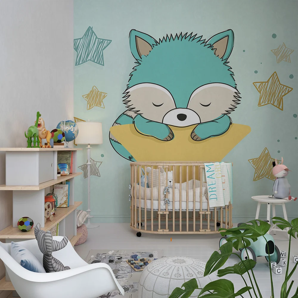 Nursery room wallpaper | Álmos kis róka arany csillagokkal