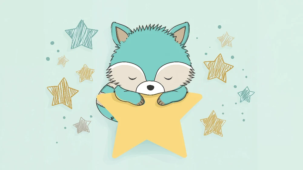 Nursery room wallpaper | Álmos kis róka arany csillagokkal