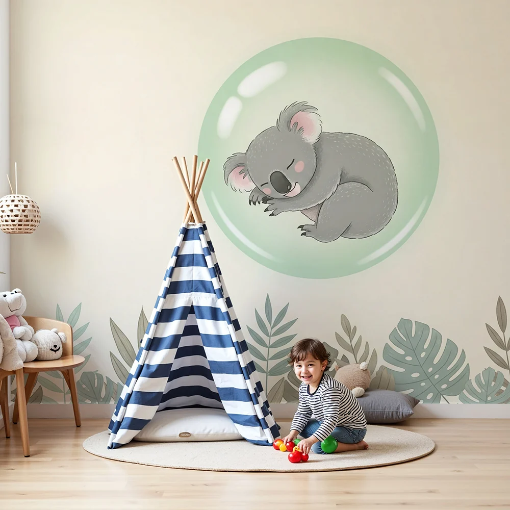Nursery room wallpaper | Álmos koala buborékban