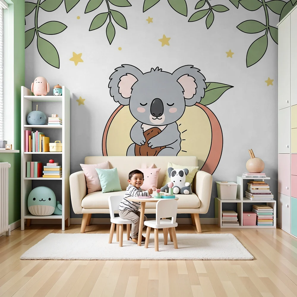 Nursery room wallpaper | Álmos koala egy gyümölcsön