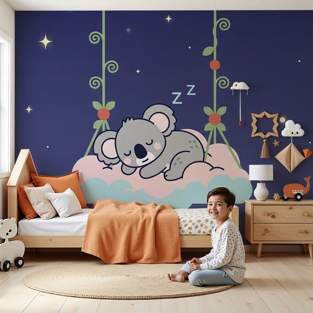 Nursery room wallpaper | Álmos koala egy felhőn