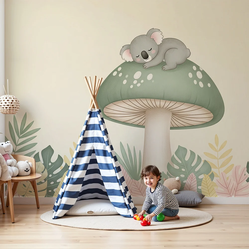 Nursery room wallpaper | Álmos koala egy gombán