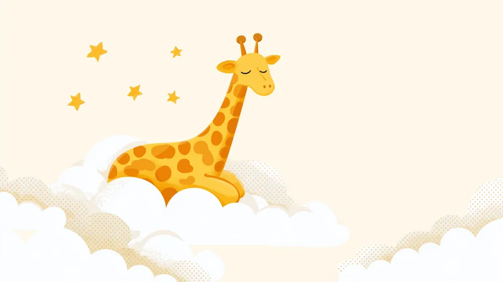 Nursery room wallpaper | Álmos zsiráf felhők és arany csillagok között