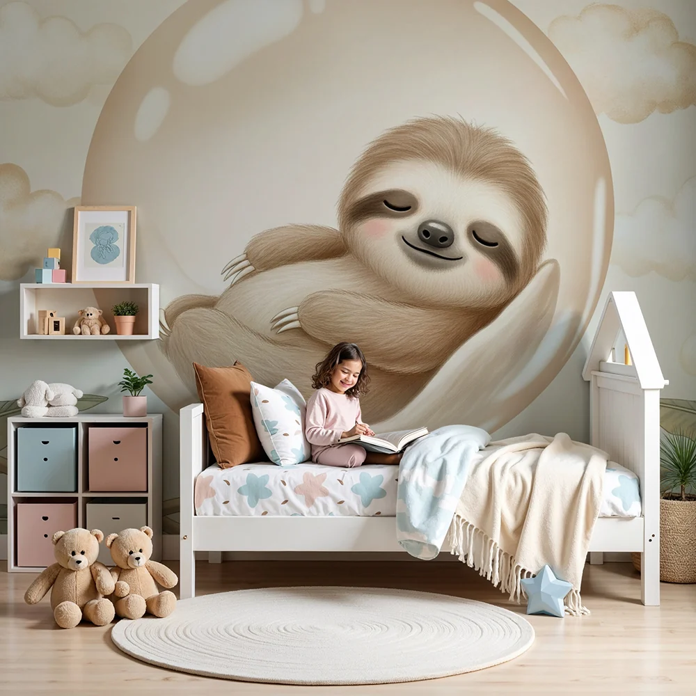 Nursery room wallpaper | Lusta alszik egy buborékban