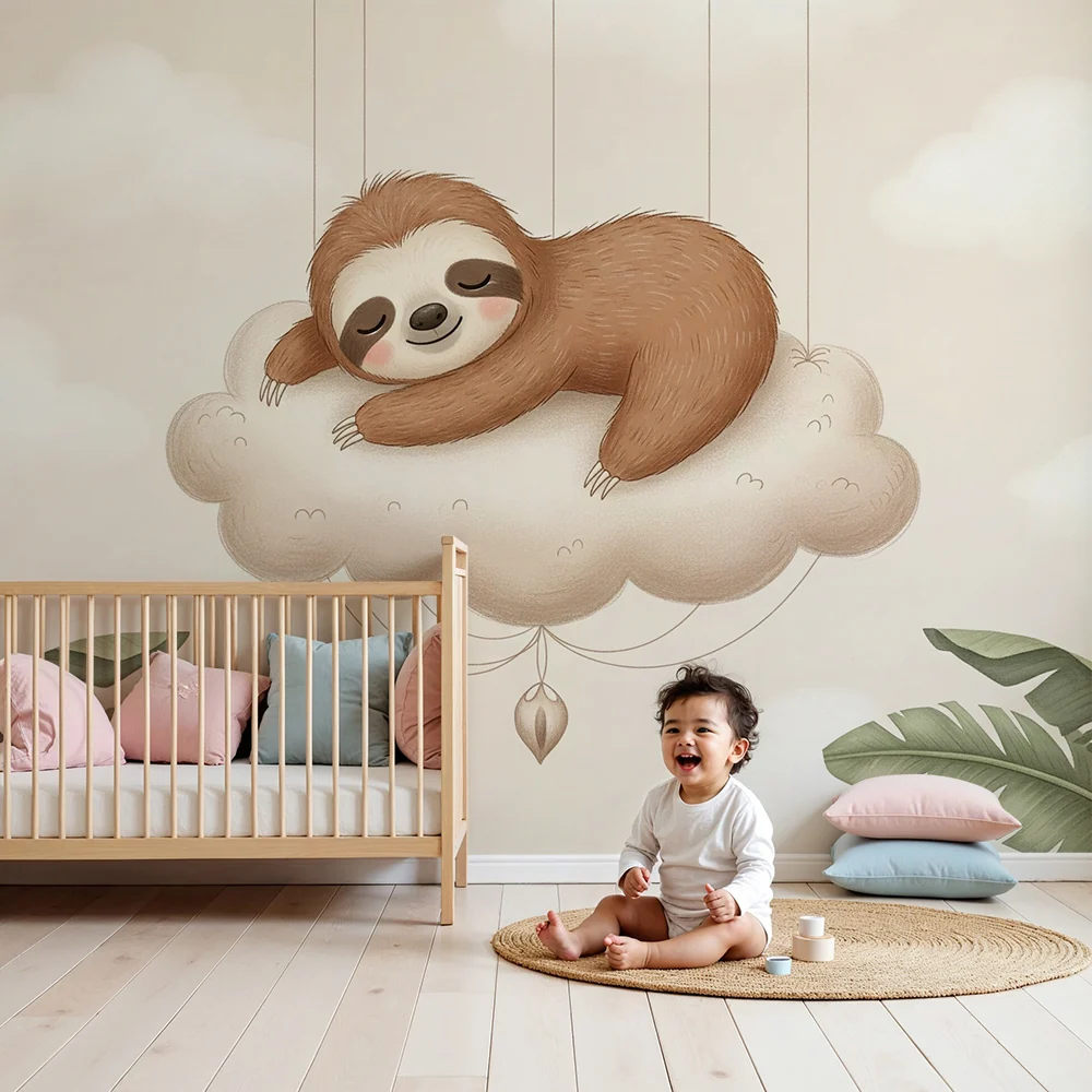 Nursery room wallpaper | Lusta alszik egy felhőn