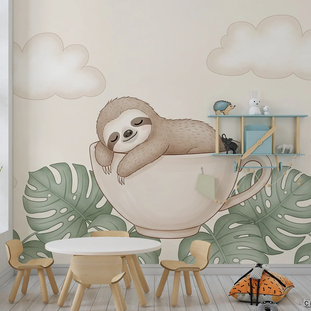 Nursery room wallpaper | Lusta egy csészében trópusi levelekkel
