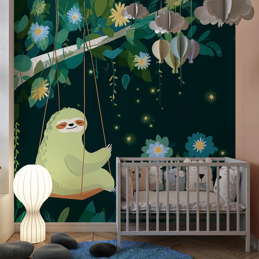 Nursery room wallpaper | Lusta hinta hintával virágok és lombozat között