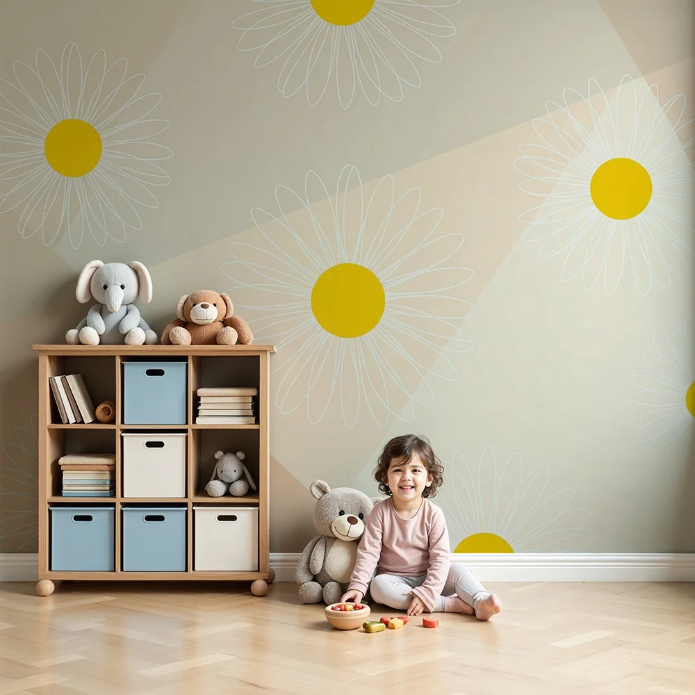 Nursery room wallpaper | Margaréta virágok puha pasztell háttéren