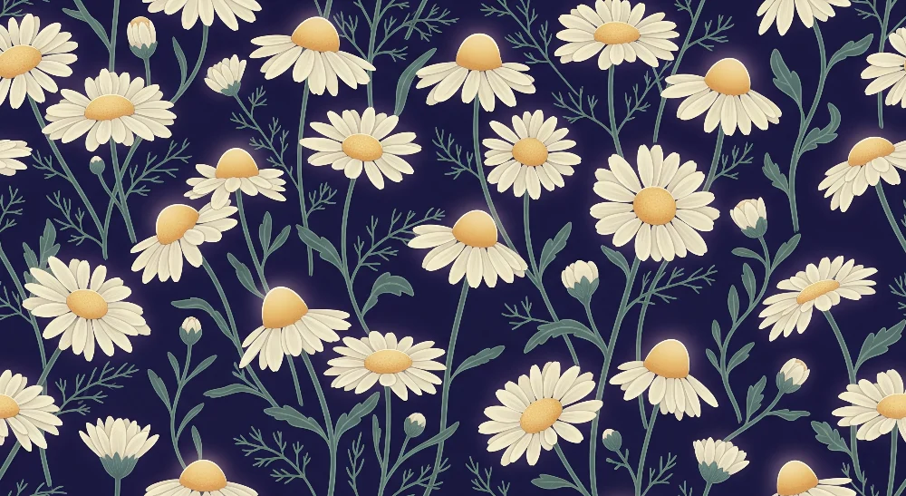 Nursery room wallpaper | Marguerite flowers on night background