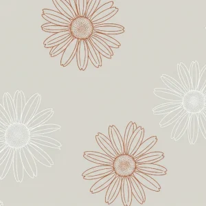 Nursery room wallpaper | Marguerites line art white and terracotta