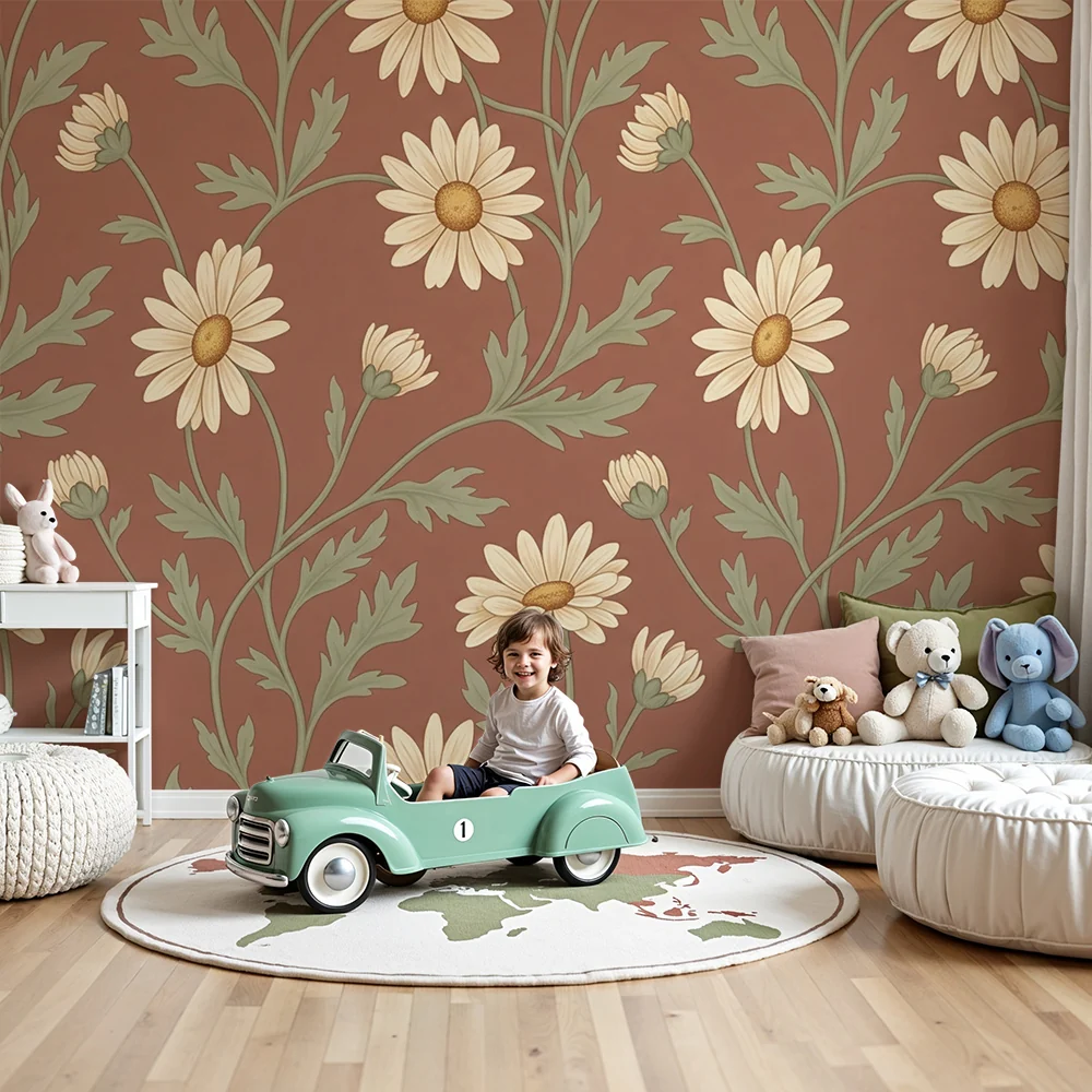 Nursery room wallpaper | Mezei virágok és pasztell édesség