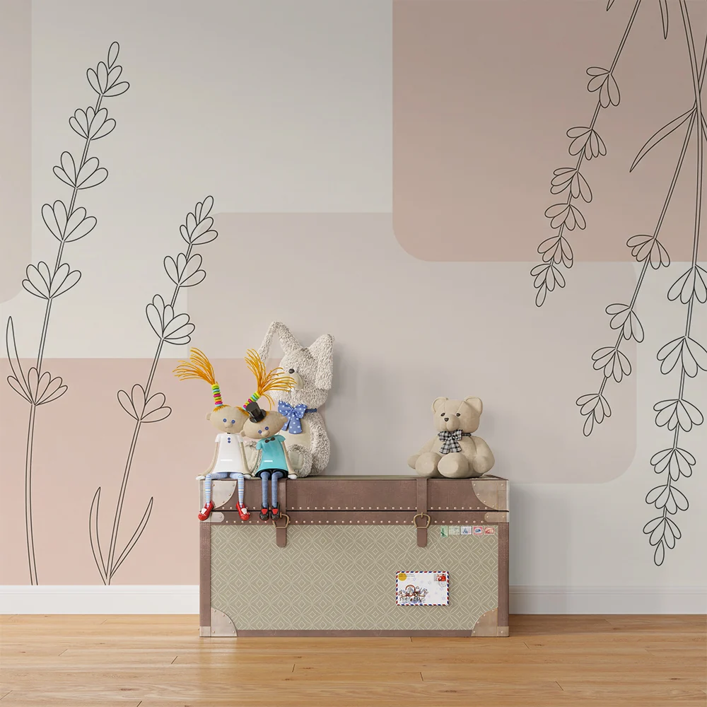 Nursery room wallpaper | Minimalist flowers and soft shapes pastel tones