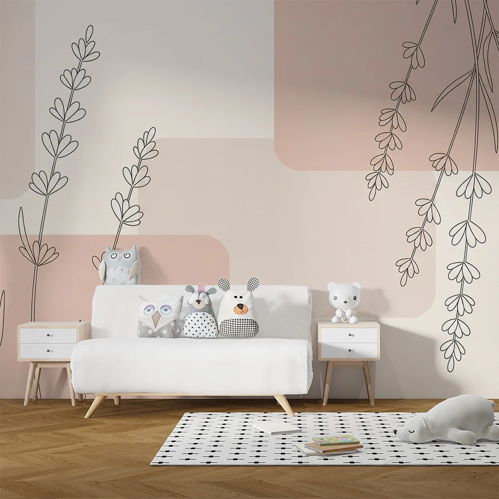 Nursery room wallpaper | Minimalist flowers and soft shapes pastel tones